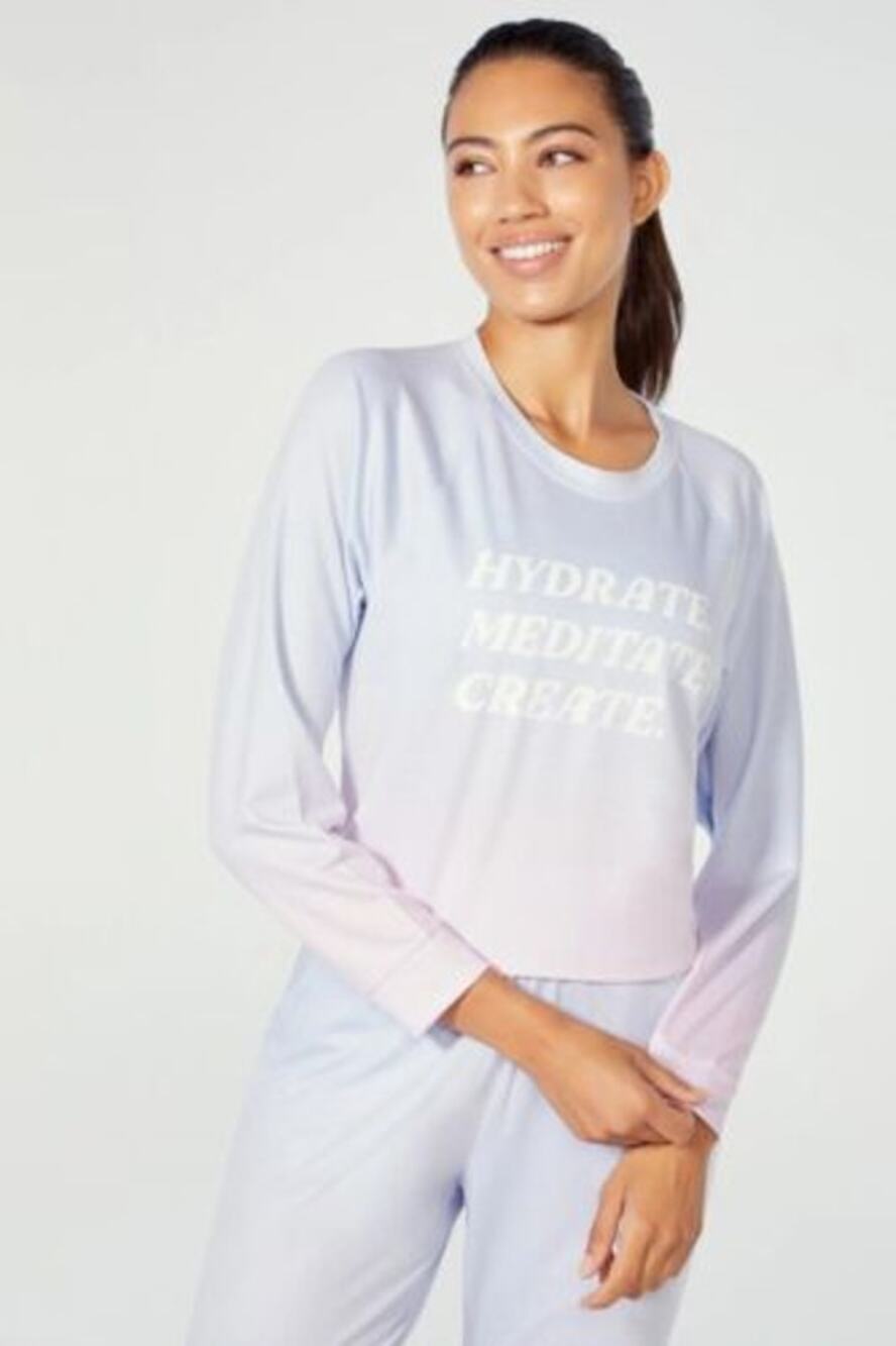 Wildfox Sweatshirt Blue Pink Shore Ombre Long Sleeve Graphic Top Size XL NWT
